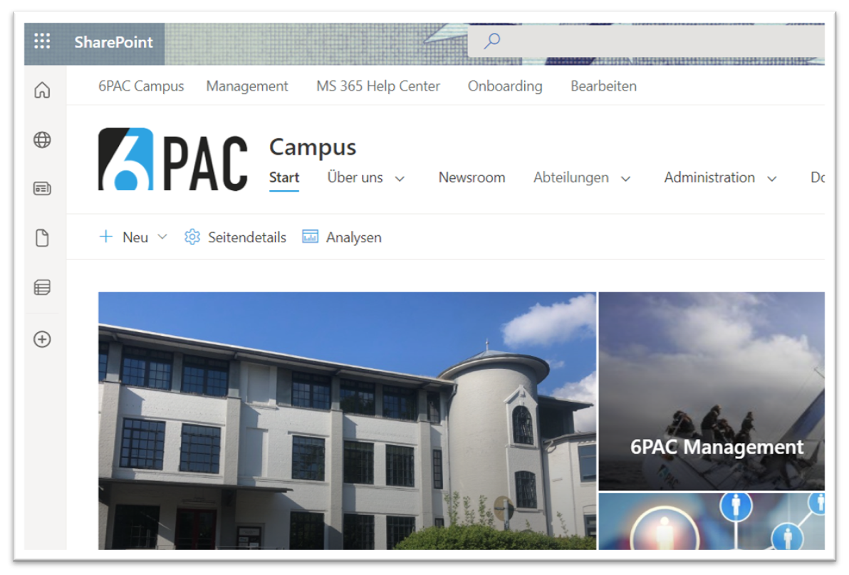Intranet-Oberfläche des Campus, dem Intranet-Portal von 6PAC